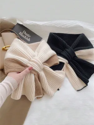 1 Piece Of Women's Fashion Two-Color Cross-Knitted Wool Thickened Scarf Bandana Girl Versatile Casual Autumn And Winter Warm Neck Scarf Suitable For Daily Matching Accessories Women