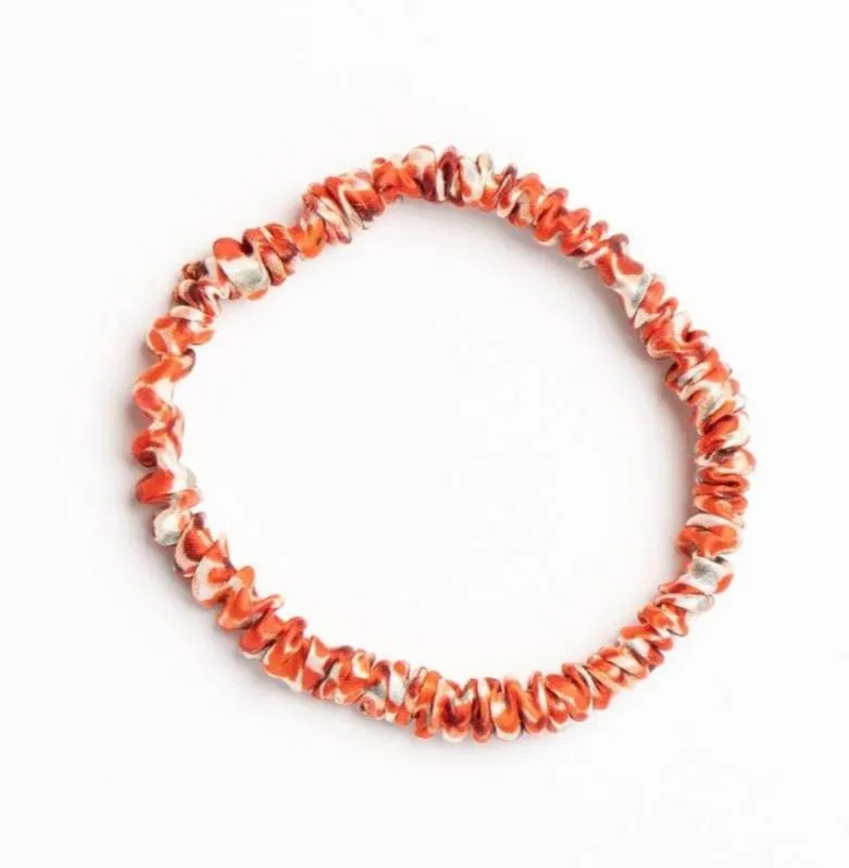 100% Silk Skinny Scrunchie ditsy red