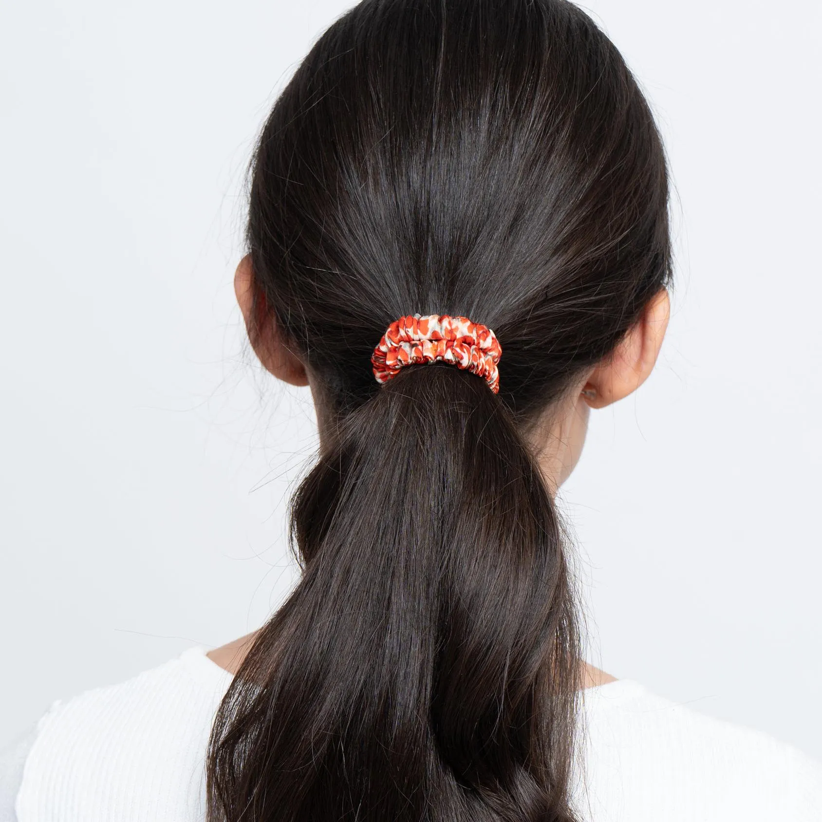 100% Silk Skinny Scrunchie ditsy red