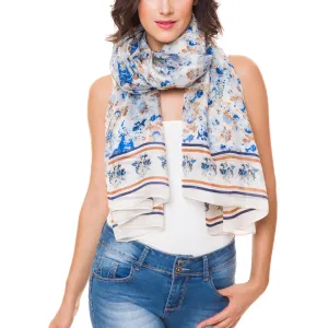 100% Silk Spanish Design Scarves (Blue Floral)