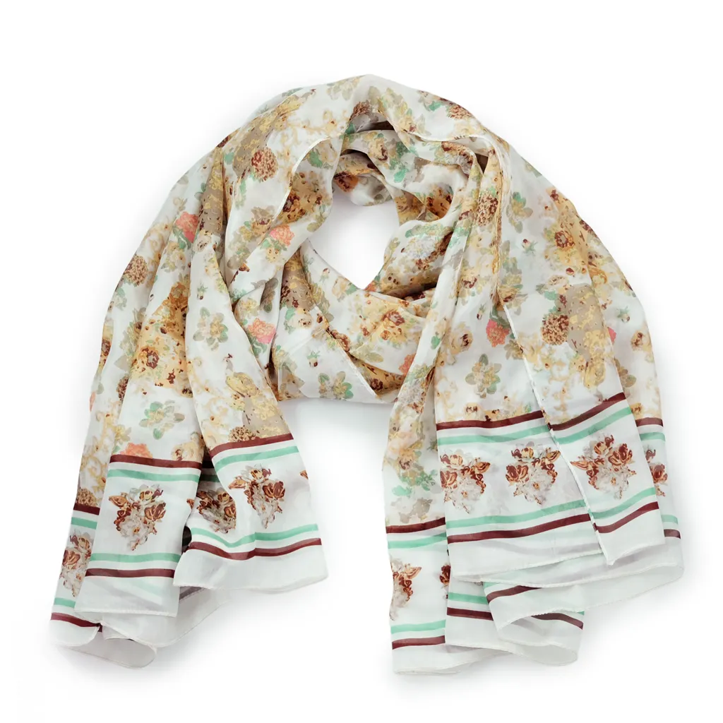 100% Silk Spanish Design Scarves (Brown Floral)