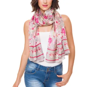 100% Silk Spanish Design Scarves (Gray Floral)