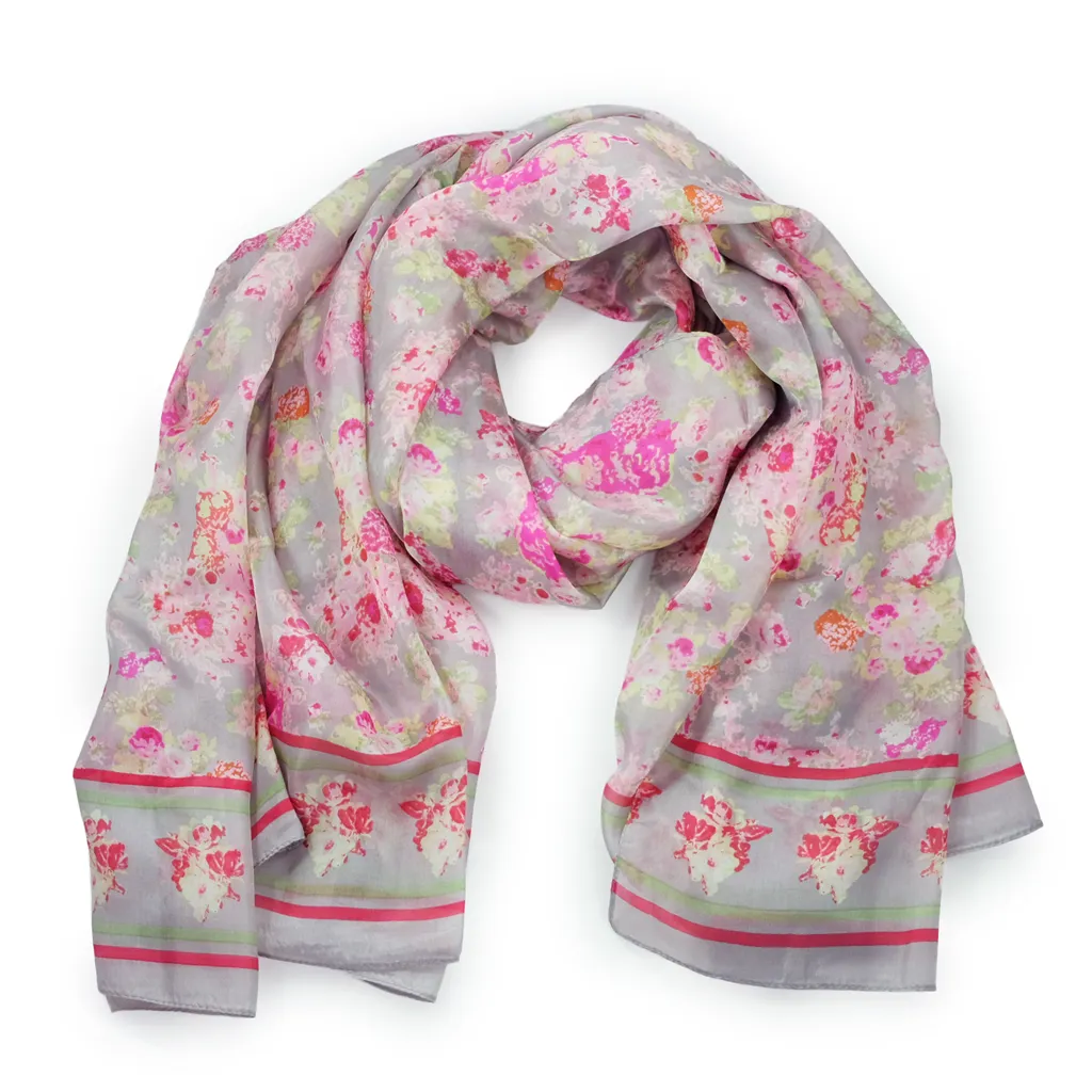100% Silk Spanish Design Scarves (Gray Floral)