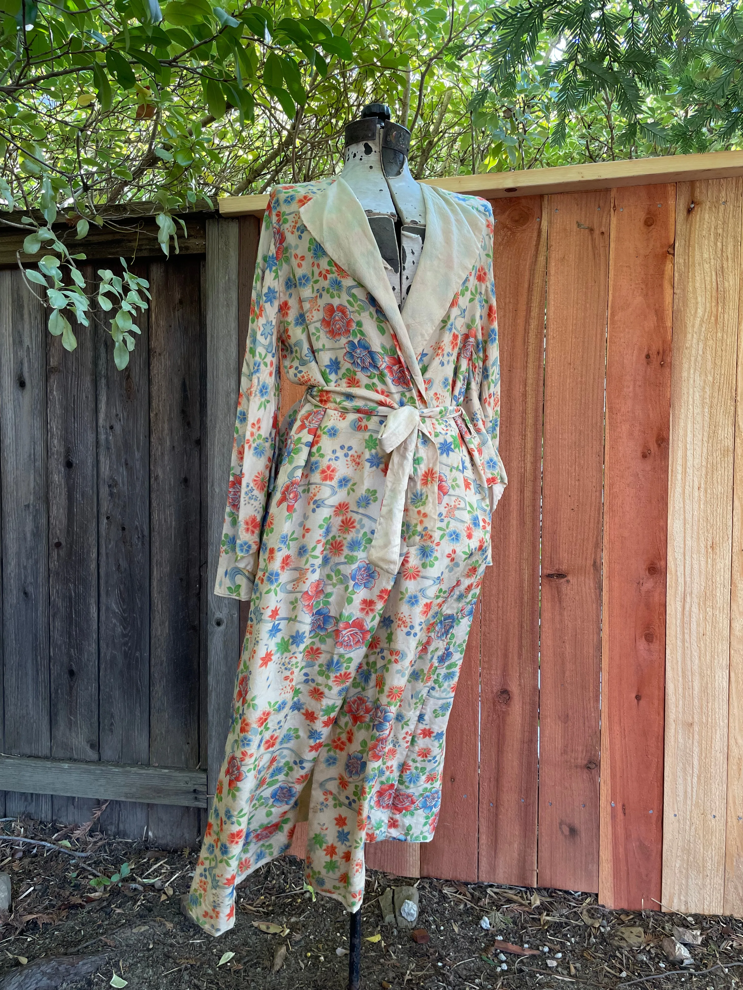 1920s Reversible Pongee Silk Kimono Sleeve Robe