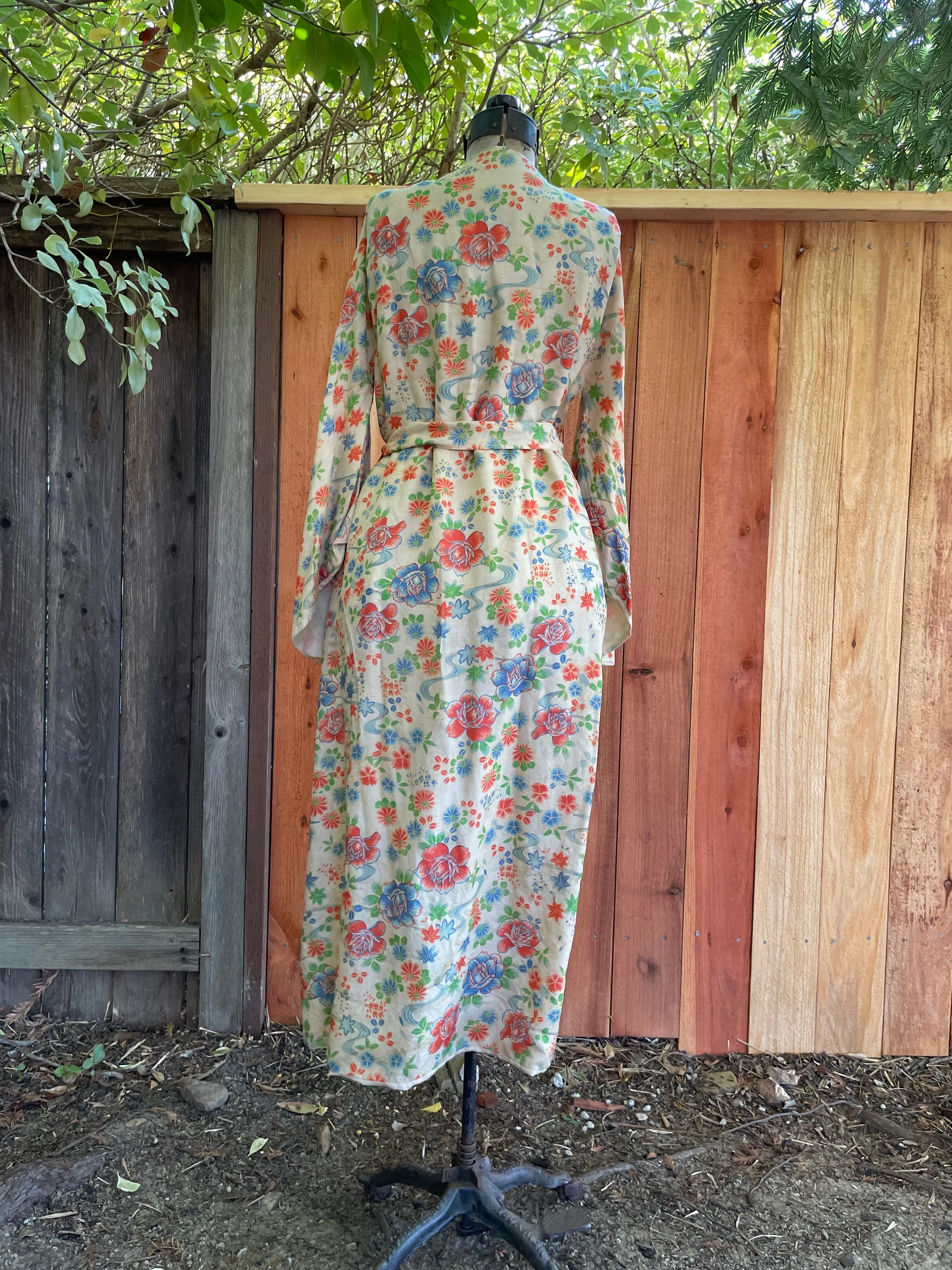 1920s Reversible Pongee Silk Kimono Sleeve Robe