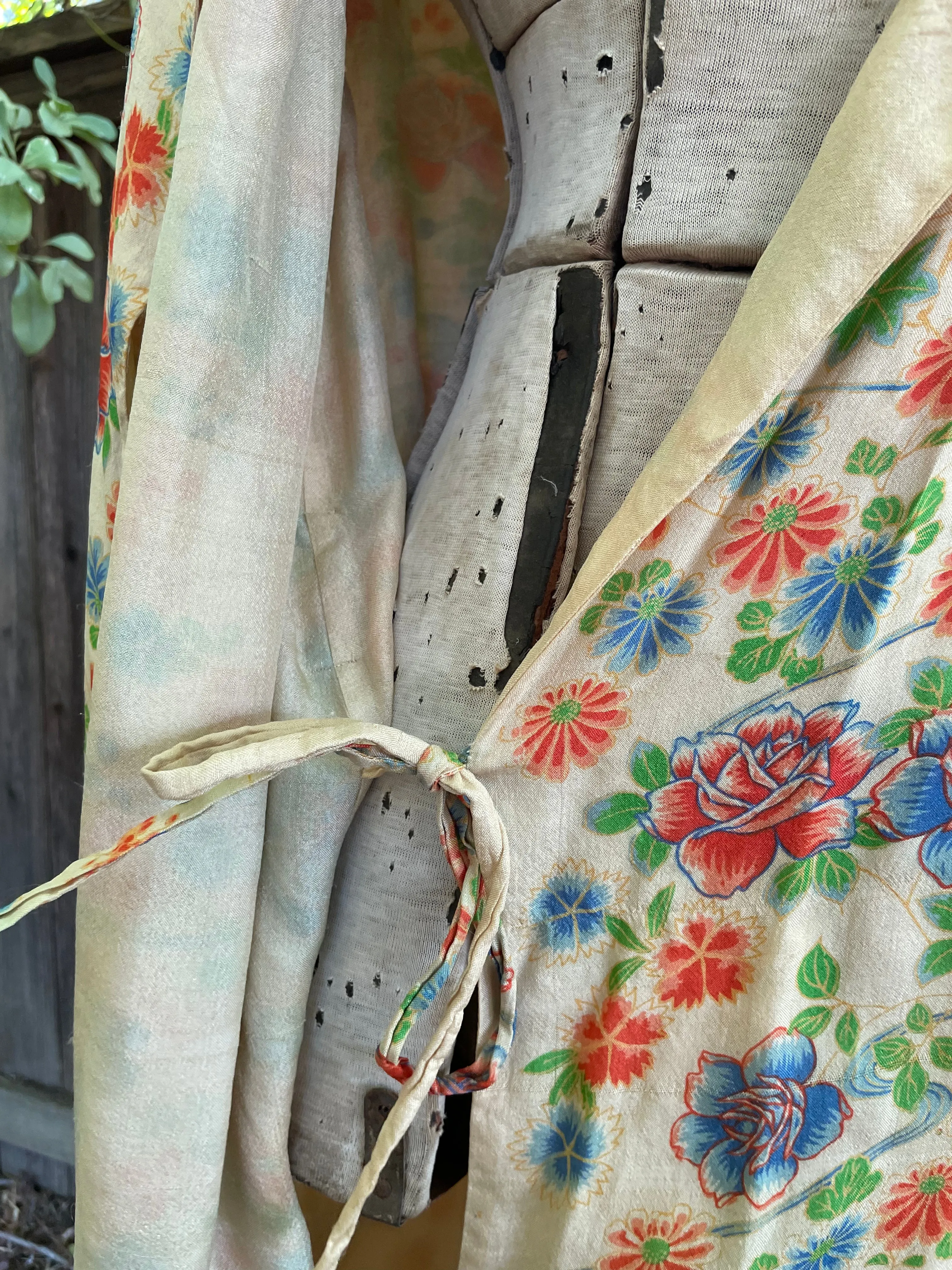 1920s Reversible Pongee Silk Kimono Sleeve Robe
