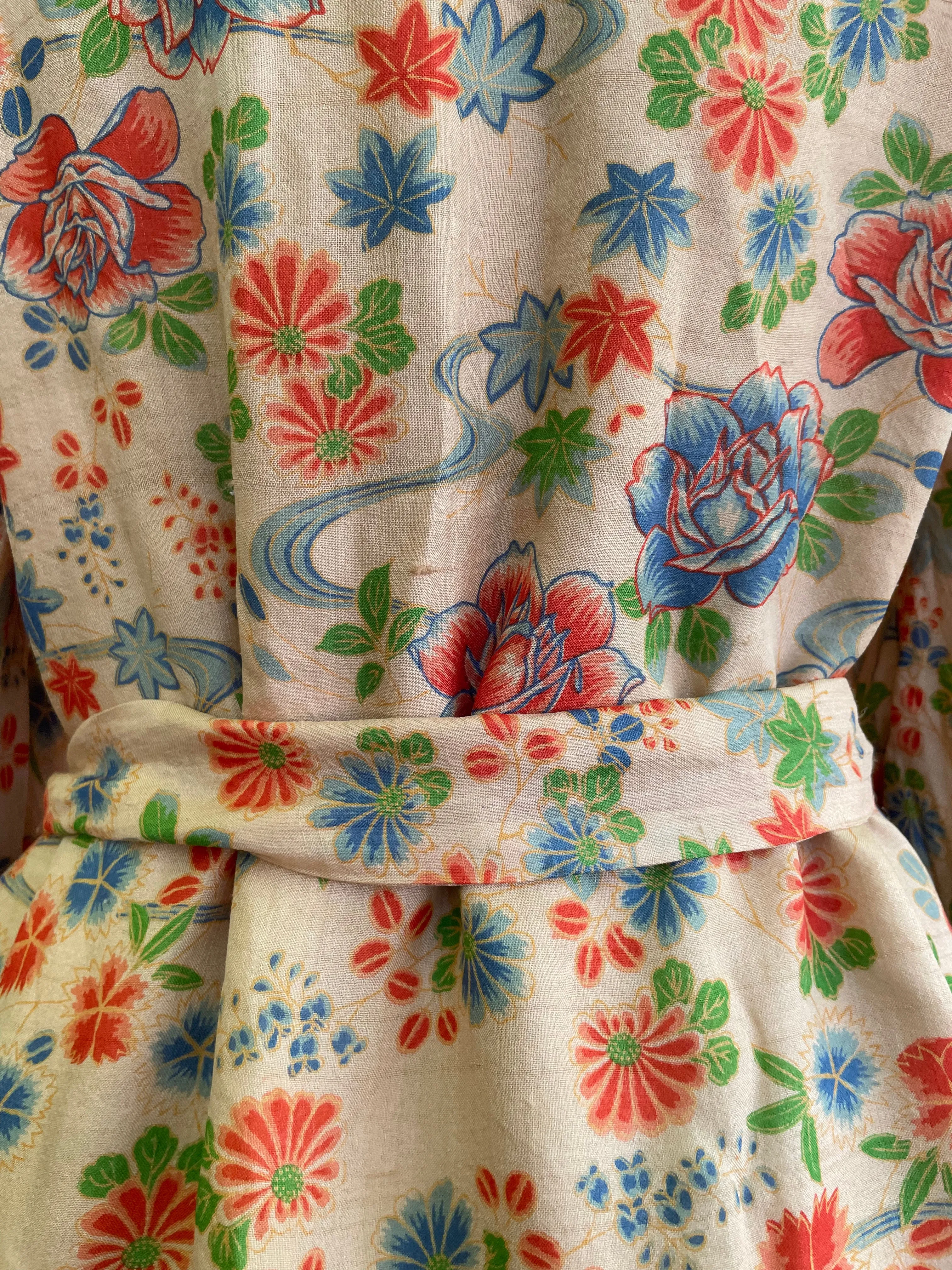 1920s Reversible Pongee Silk Kimono Sleeve Robe