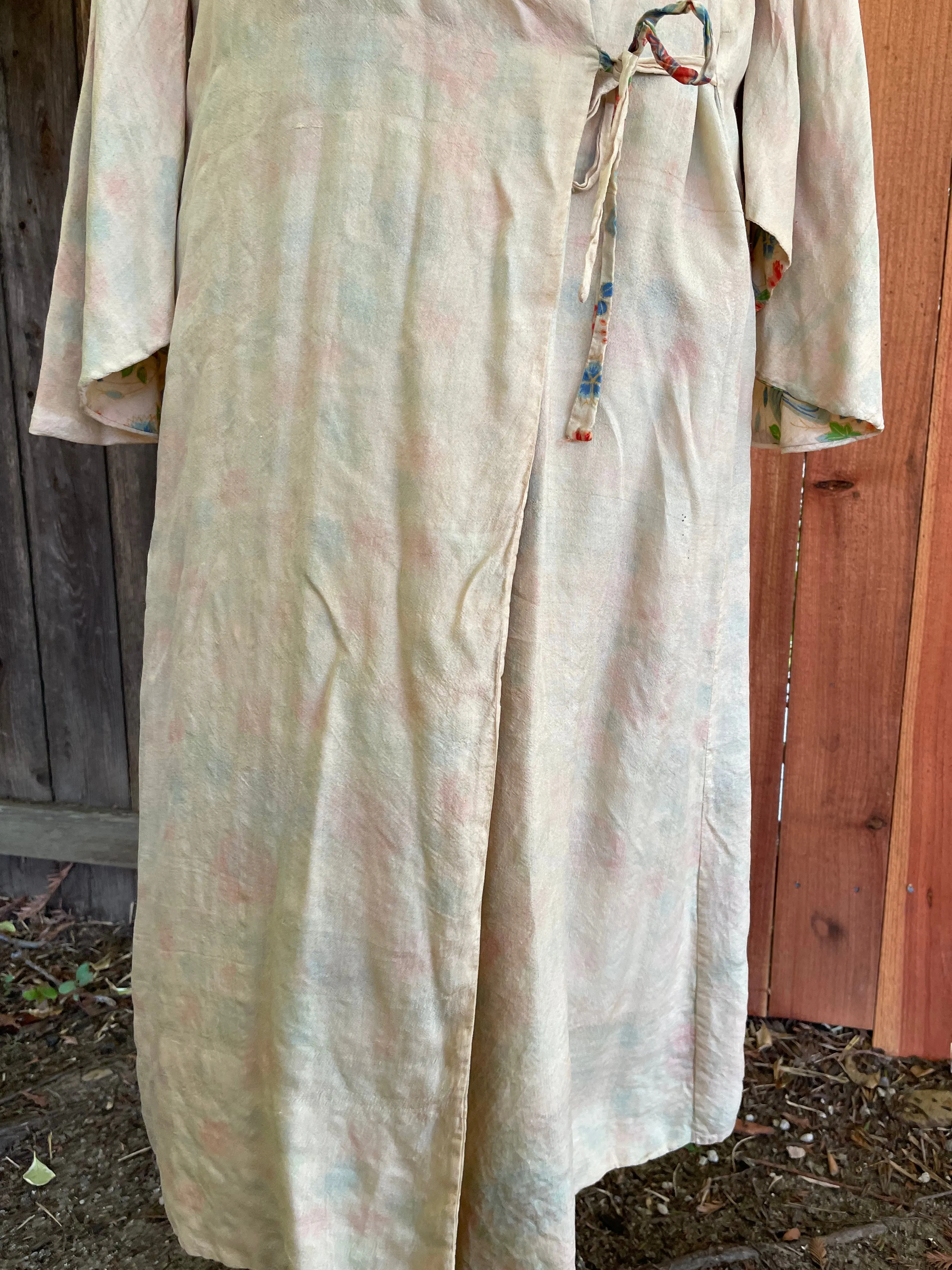 1920s Reversible Pongee Silk Kimono Sleeve Robe
