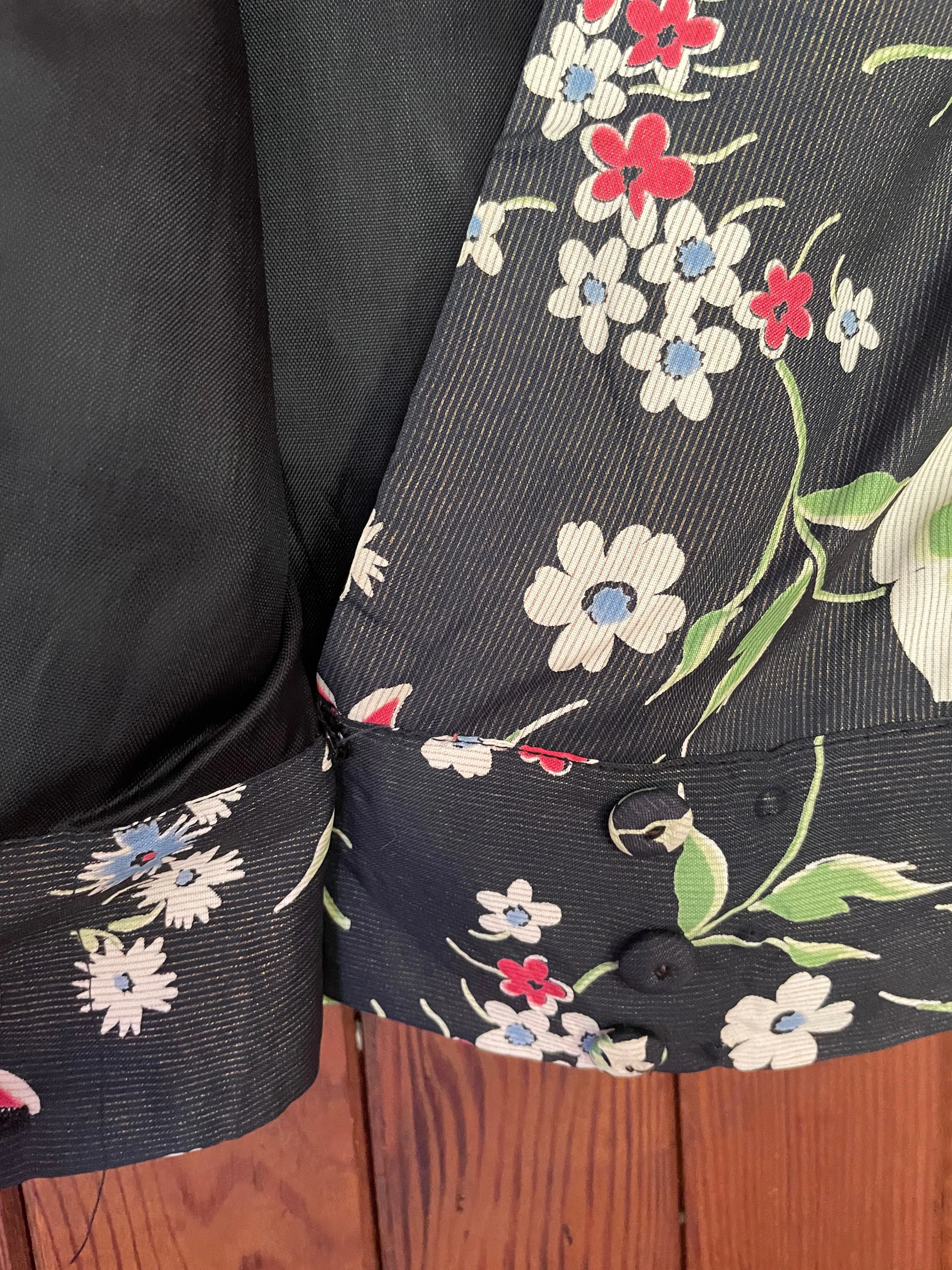 1930s Floral Silk Puff Sleeve Cropped Blouse