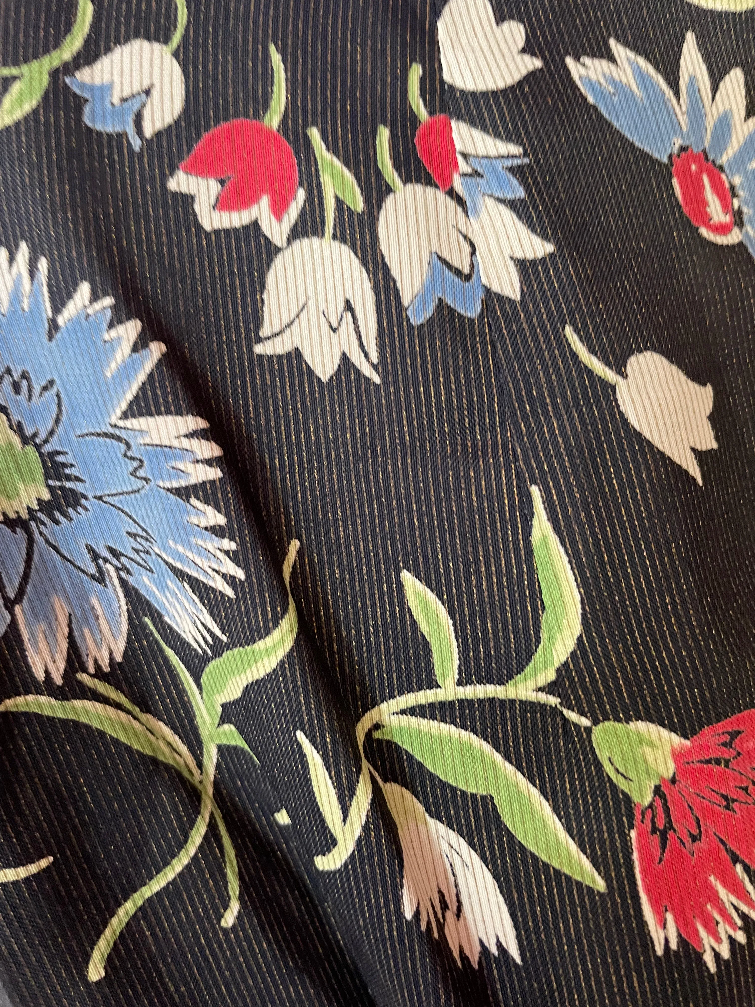 1930s Floral Silk Puff Sleeve Cropped Blouse