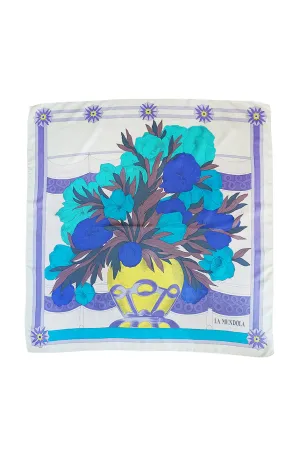1960s La Mendola Floral Bouquet in a Vase Print Silk Scarf