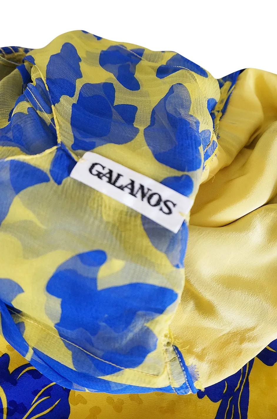 1970s James Galanos Couture Draped Printed Floral Silk Dress