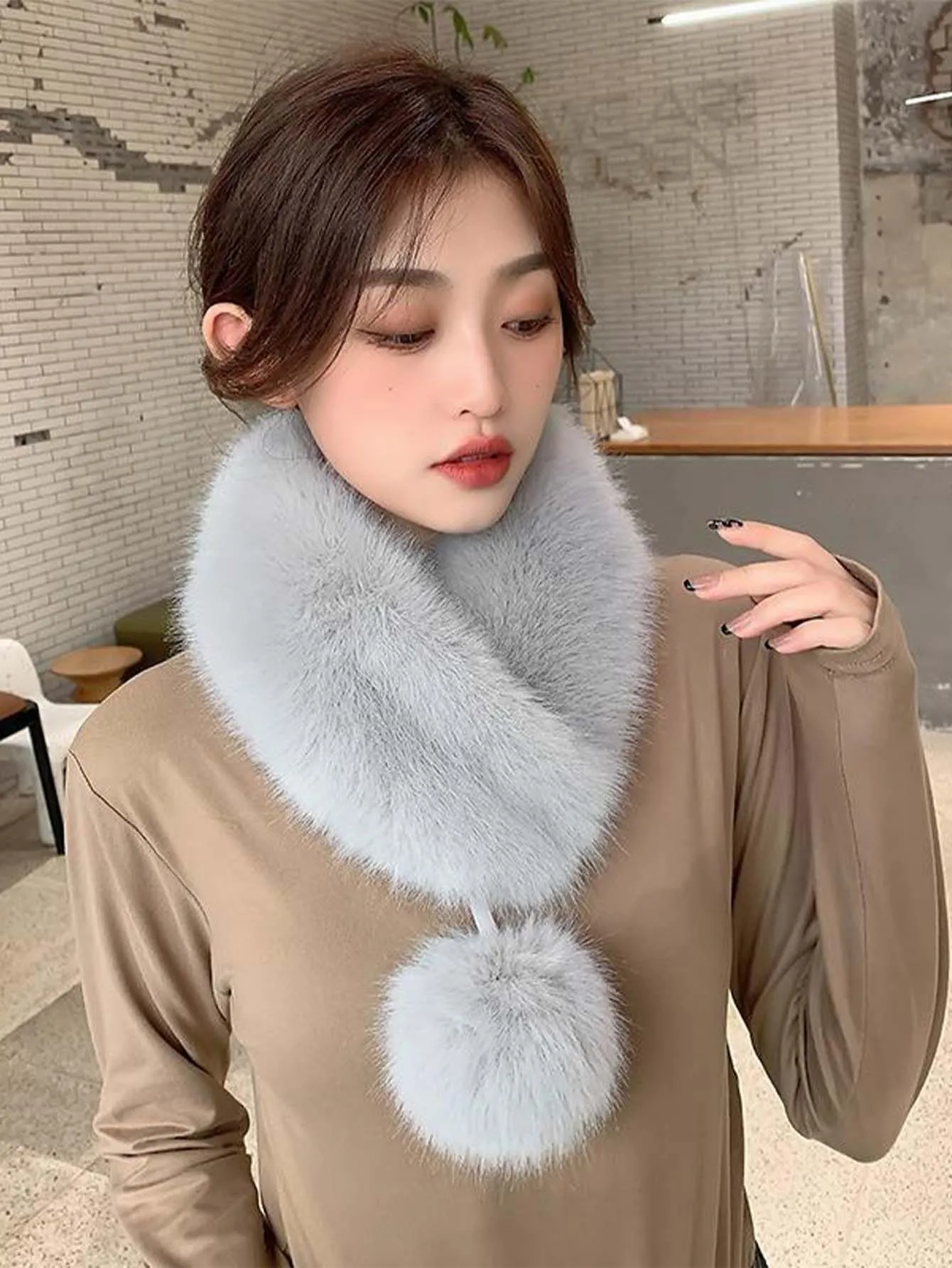 1pc Solid Color Premium Plush Ball Classic Neck Warmer - FD ⚡