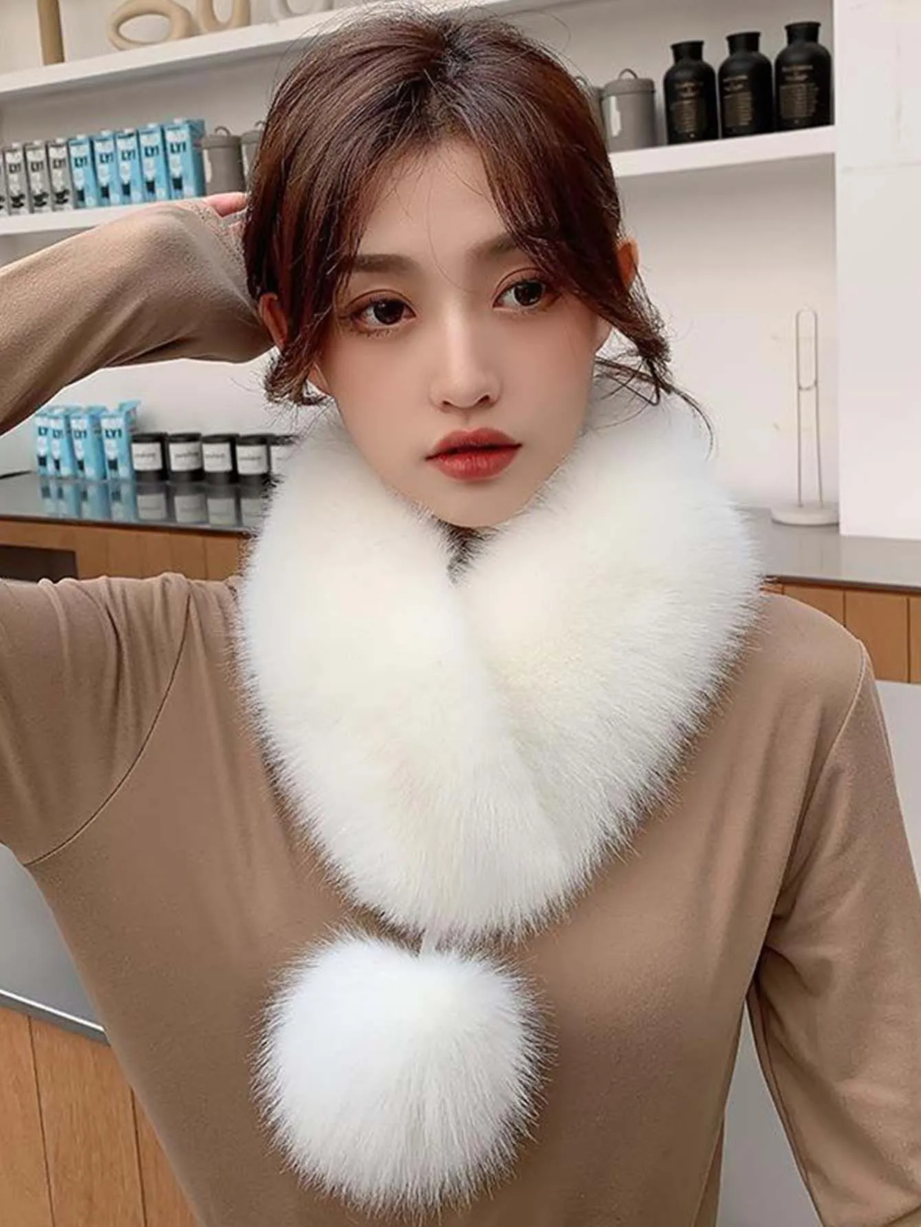 1pc Solid Color Premium Plush Ball Classic Neck Warmer - FD ⚡