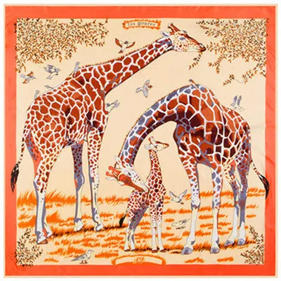 2020 Big Size Square Silk Twill Giraffe Scarf 130*130CM