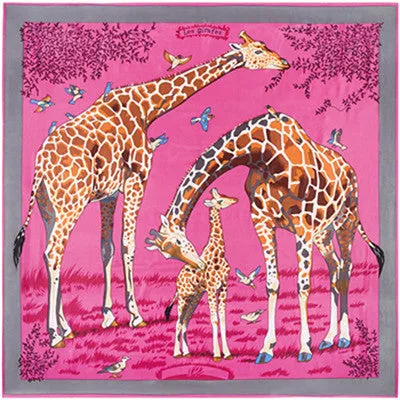 2020 Big Size Square Silk Twill Giraffe Scarf 130*130CM