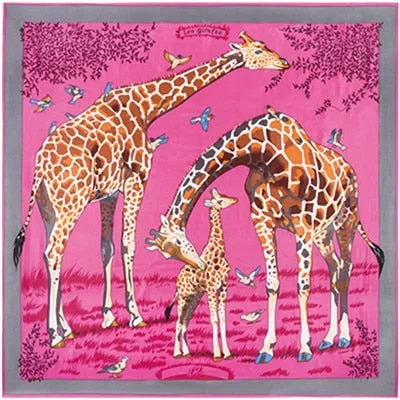 2020 Big Size Square Silk Twill Giraffe Scarf 130*130CM
