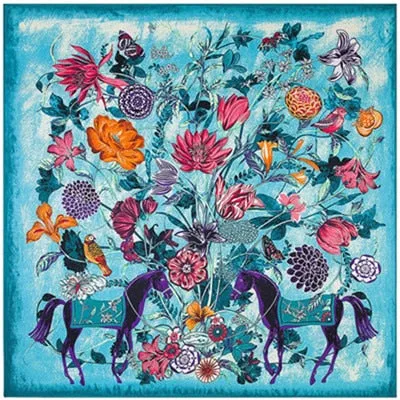 2020 Big Size Square Silk Twill Giraffe Scarf 130*130CM
