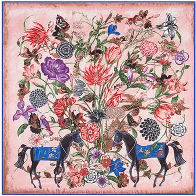 2020 Big Size Square Silk Twill Giraffe Scarf 130*130CM