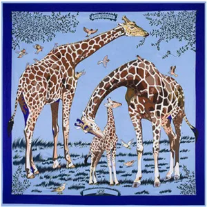 2020 Big Size Square Silk Twill Giraffe Scarf 130*130CM