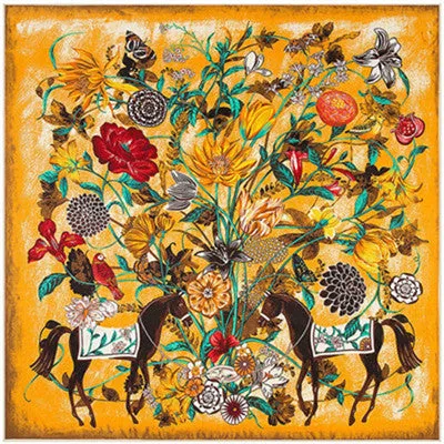 2020 Big Size Square Silk Twill Giraffe Scarf 130*130CM