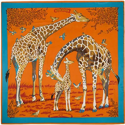 2020 Big Size Square Silk Twill Giraffe Scarf 130*130CM