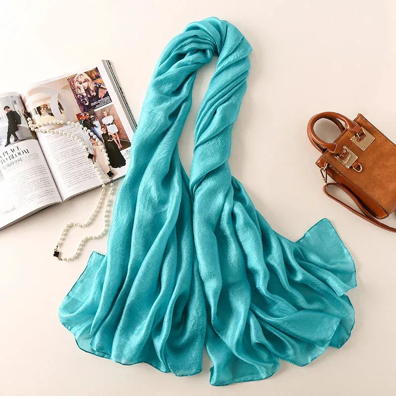 2023 Silk Scarves Women Luxury Brand Hijab Scarf Solid Foulard Femme Shawls Wraps Silk Bandana Head Scarf Hijab Beach Poncho