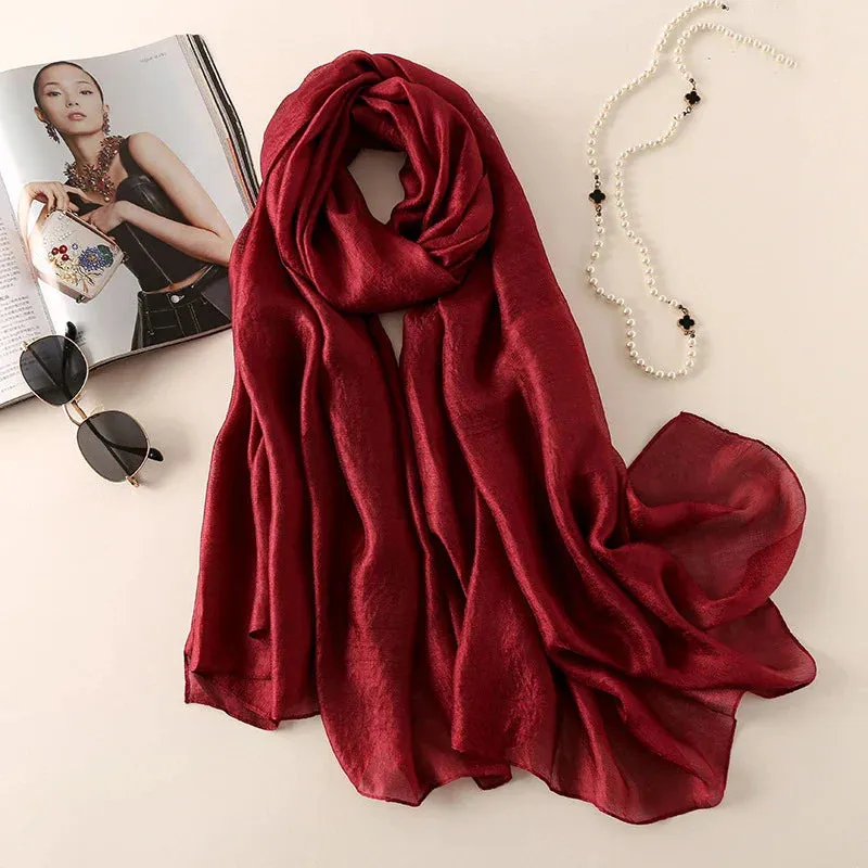 2023 Silk Scarves Women Luxury Brand Hijab Scarf Solid Foulard Femme Shawls Wraps Silk Bandana Head Scarf Hijab Beach Poncho