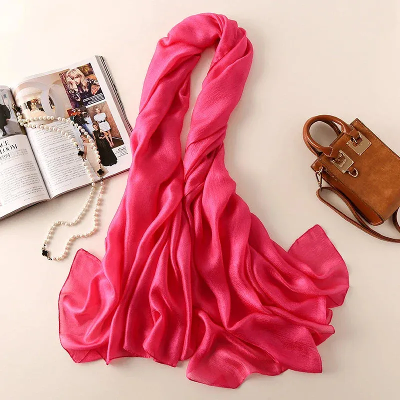 2023 Silk Scarves Women Luxury Brand Hijab Scarf Solid Foulard Femme Shawls Wraps Silk Bandana Head Scarf Hijab Beach Poncho