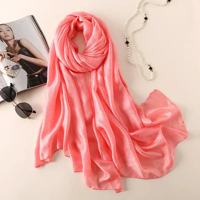 2023 Silk Scarves Women Luxury Brand Hijab Scarf Solid Foulard Femme Shawls Wraps Silk Bandana Head Scarf Hijab Beach Poncho