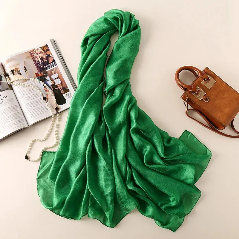2023 Silk Scarves Women Luxury Brand Hijab Scarf Solid Foulard Femme Shawls Wraps Silk Bandana Head Scarf Hijab Beach Poncho