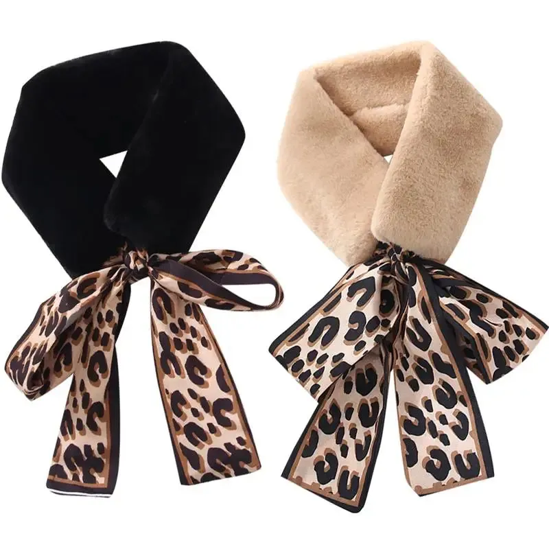 2pcs Elegant Neck Scarf Fashion Leopard Creative Neck Warmer Short Scarf For Winter Clothing Accessories