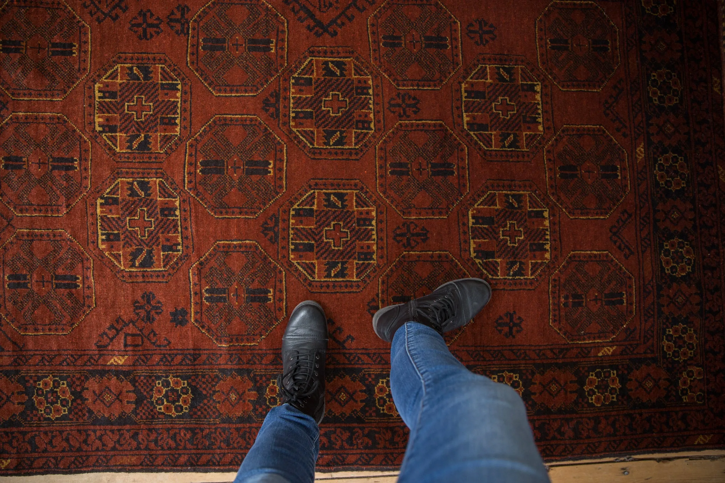 4.5x7 Vintage Afghani Bokhara Design Rug