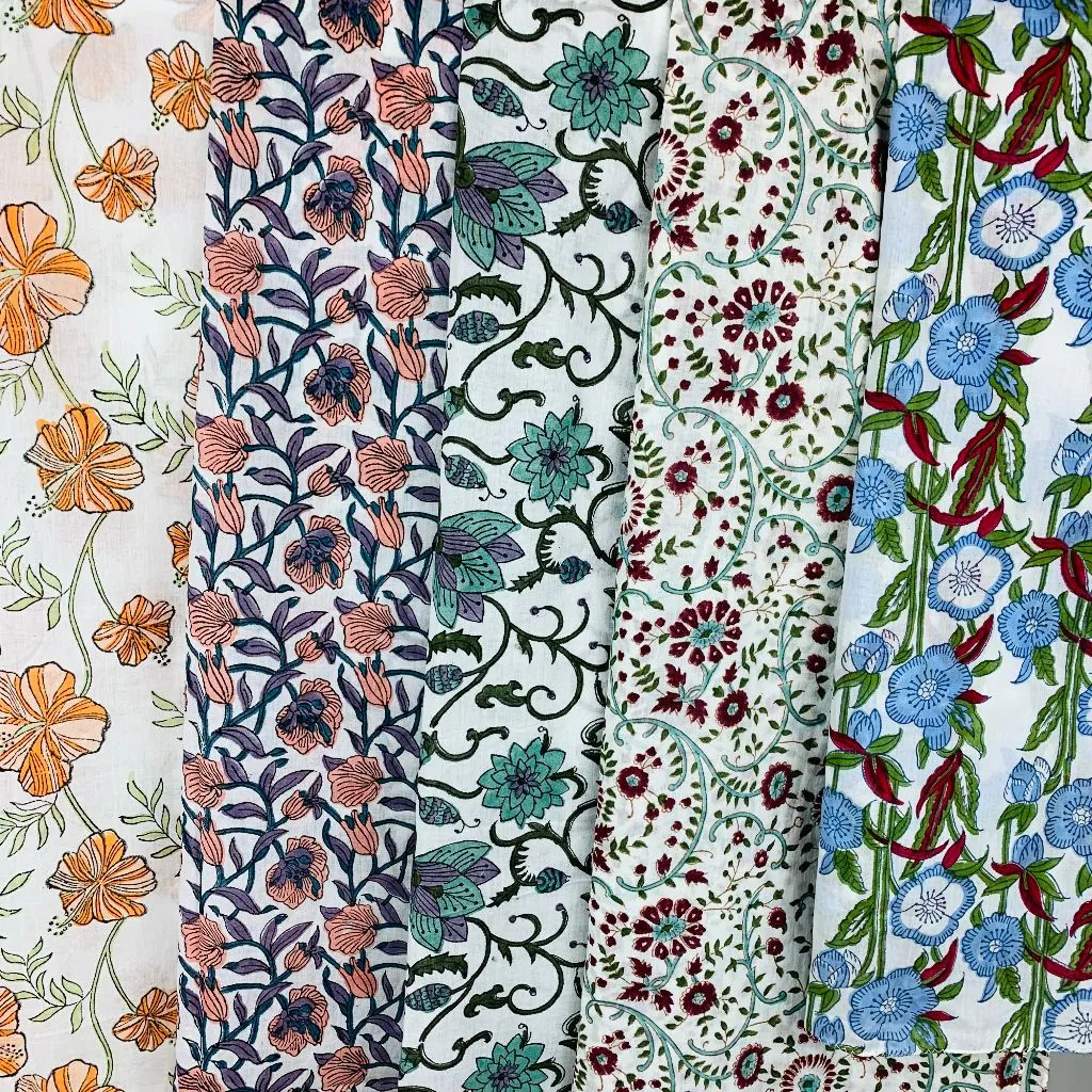 6F159 Cotton Scarves Hand Block Printed Pack of 5