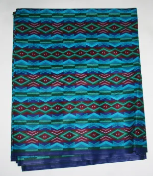 African Fabric 6 Yards Geometric Blue, Ruby-Red Vlisco Guaranteed Dutch Java Print