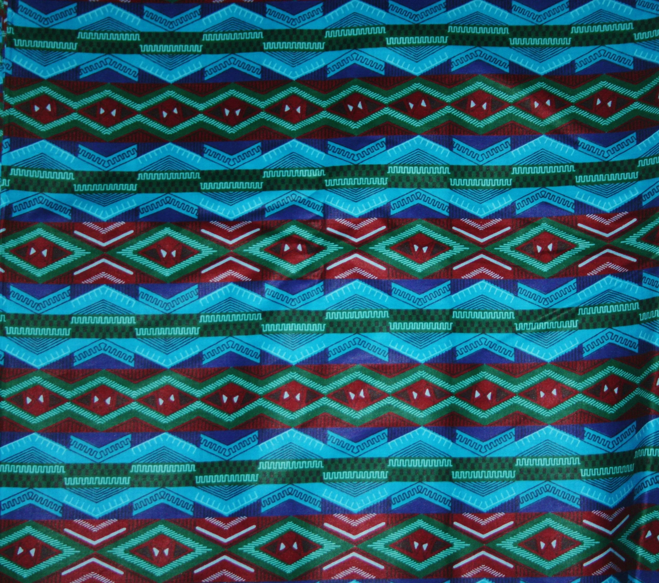 African Fabric 6 Yards Geometric Blue, Ruby-Red Vlisco Guaranteed Dutch Java Print