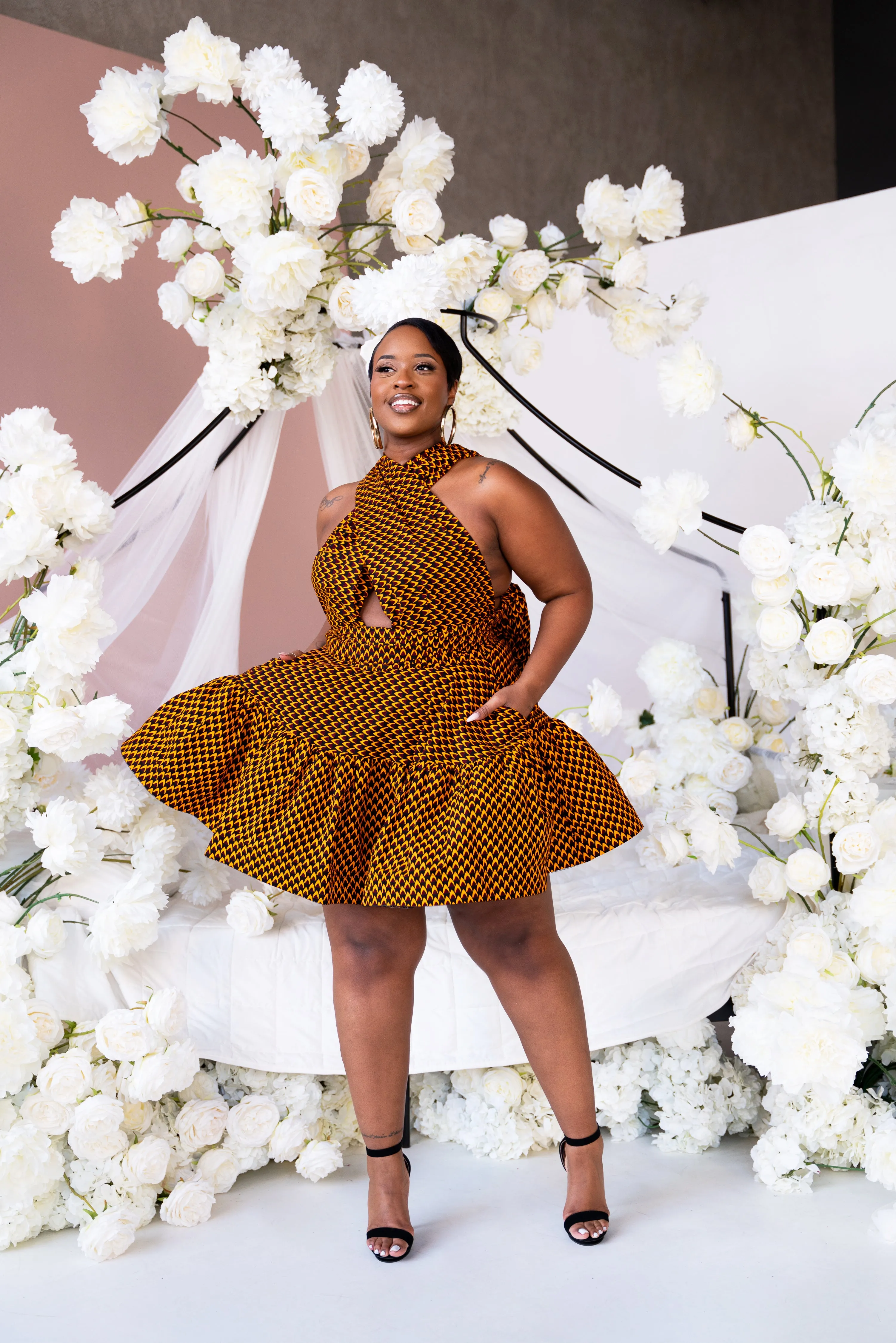 AGBANI African Print Flair Mini Infinity dress