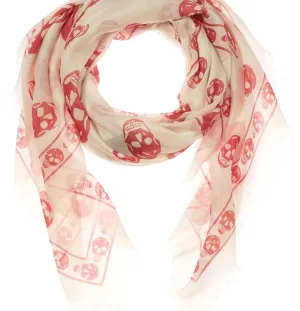 Alexander Mcqueen skull scarf ivory/red silk