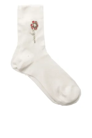 Alice Off White Floral Embellished Sock