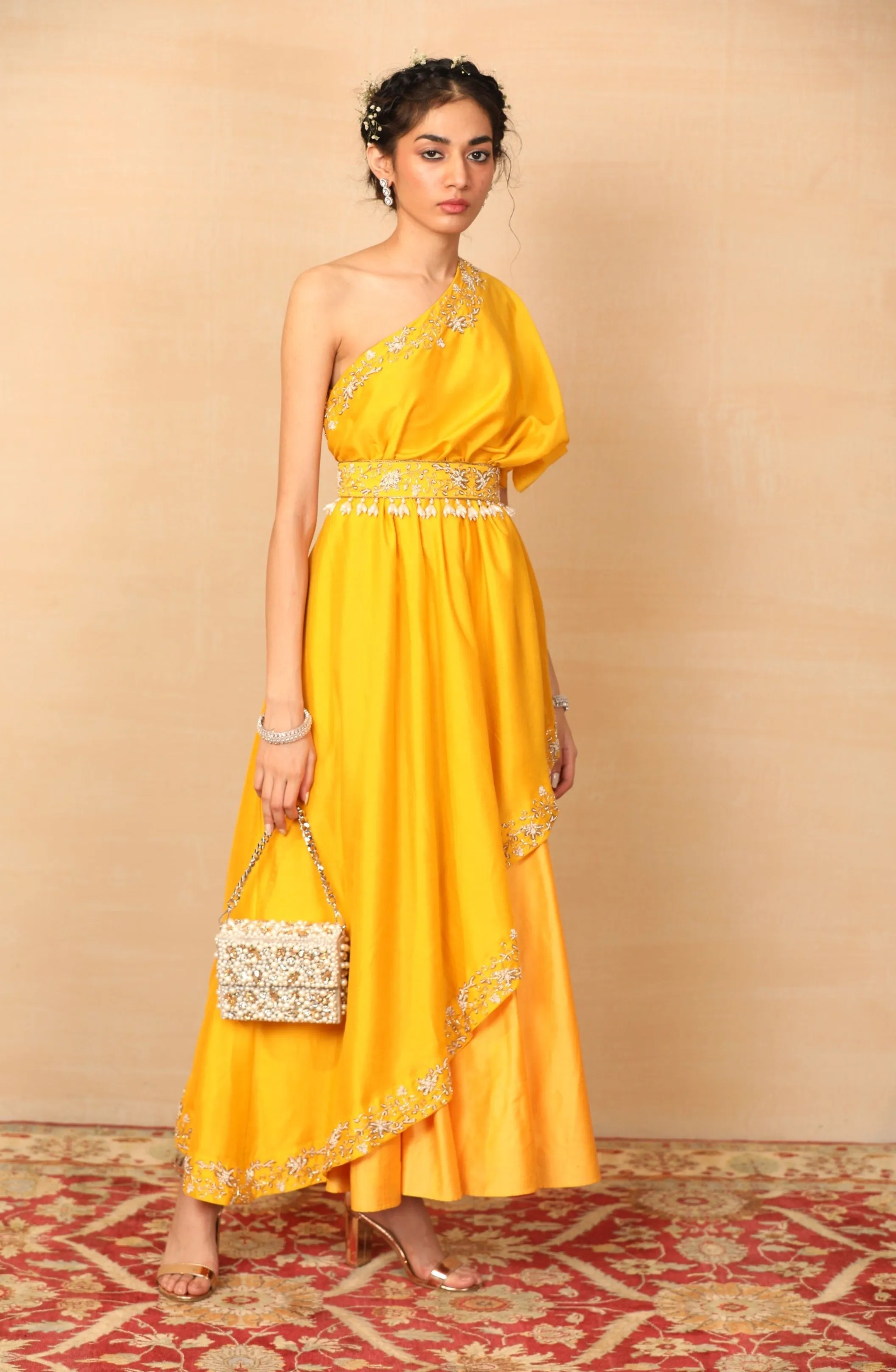 AMBER Mustard One Shoulder Gown