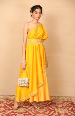 AMBER Mustard One Shoulder Gown