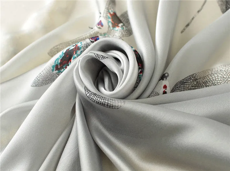 Animal Dragonfly Print Silk Scarf Silky Shawl Wrap for Women Ladies Girls 90x180