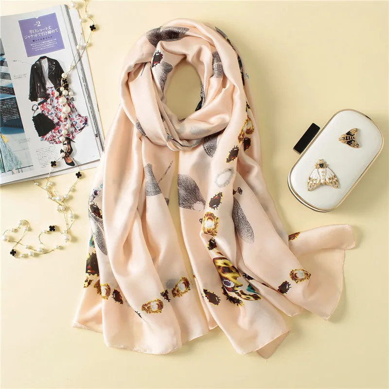 Animal Dragonfly Print Silk Scarf Silky Shawl Wrap for Women Ladies Girls 90x180