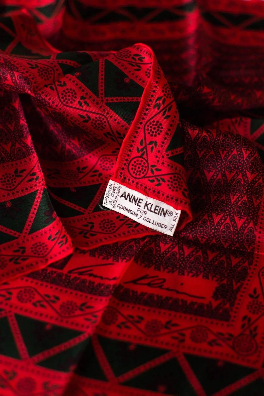 Anne Klein Red and Green Silk Scarf