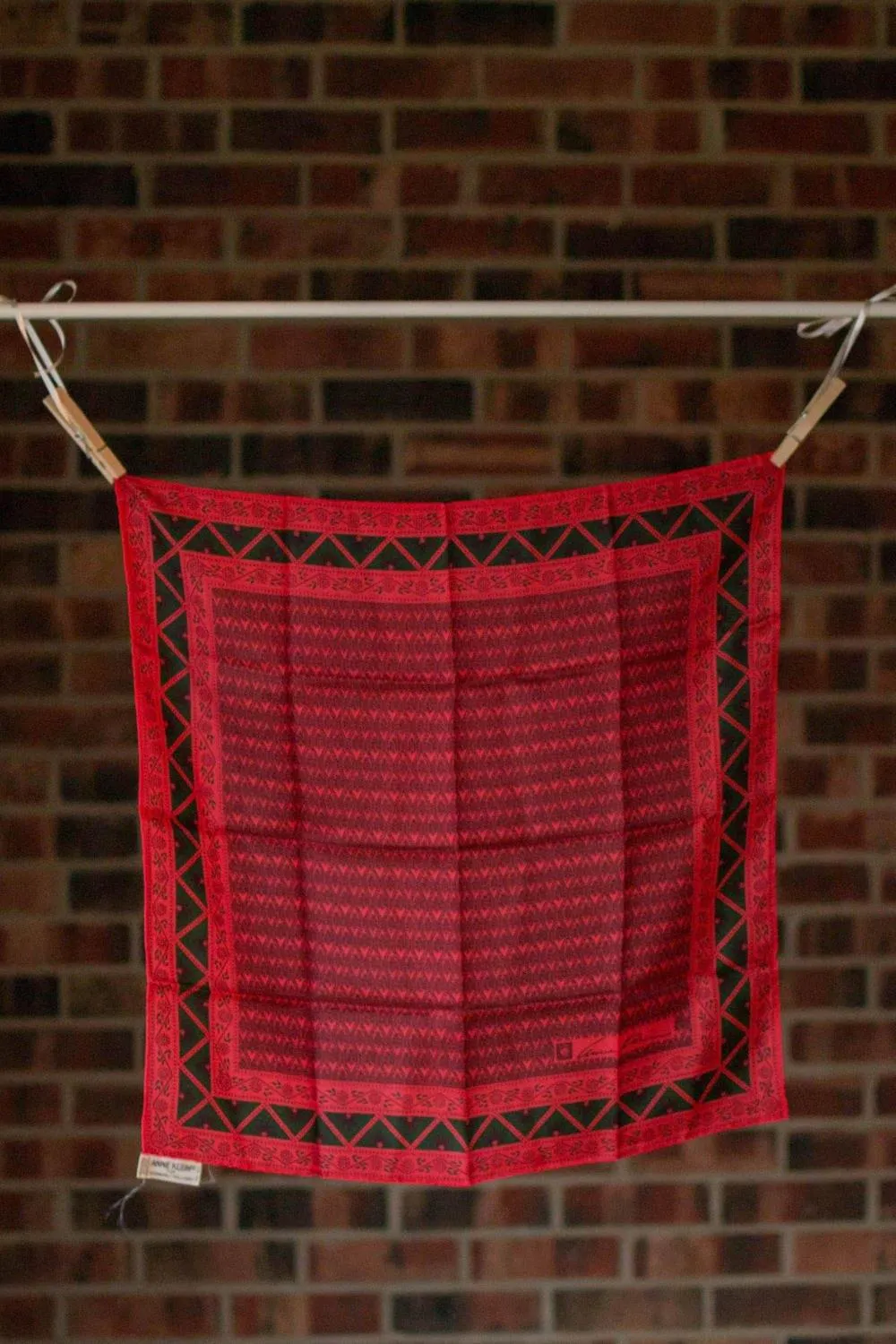 Anne Klein Red and Green Silk Scarf