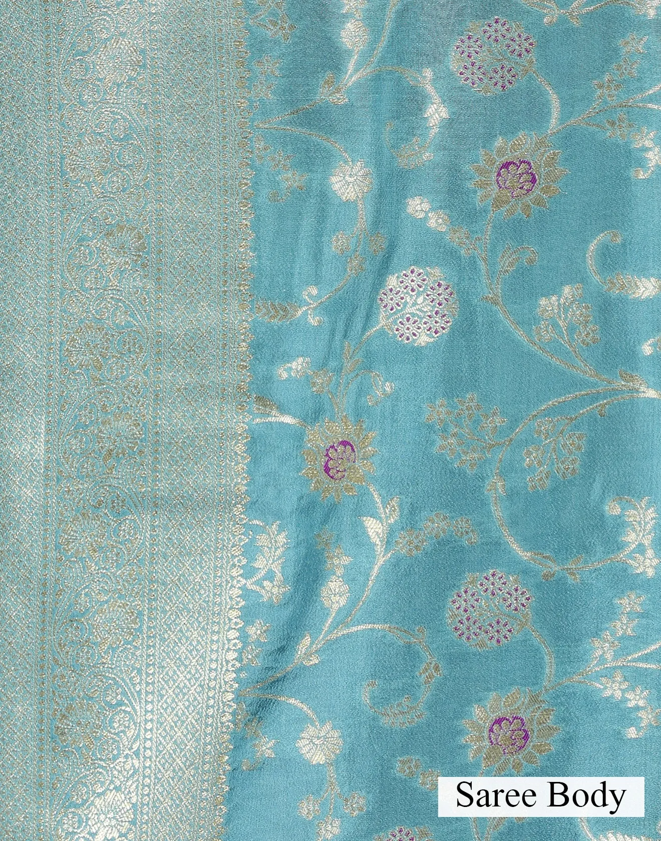 Aqua Mist Floral Jaal Silk Saree