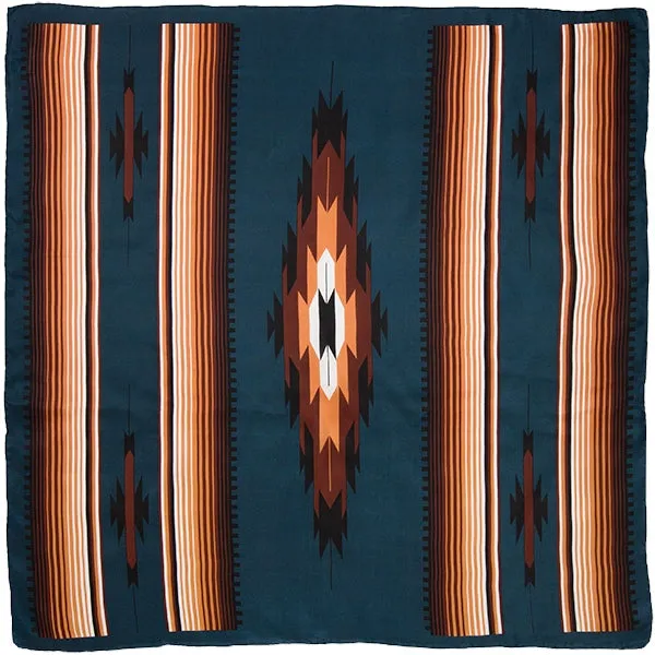 Aztec Teal/Tan Silk Scarf 20" - Wyoming Traders