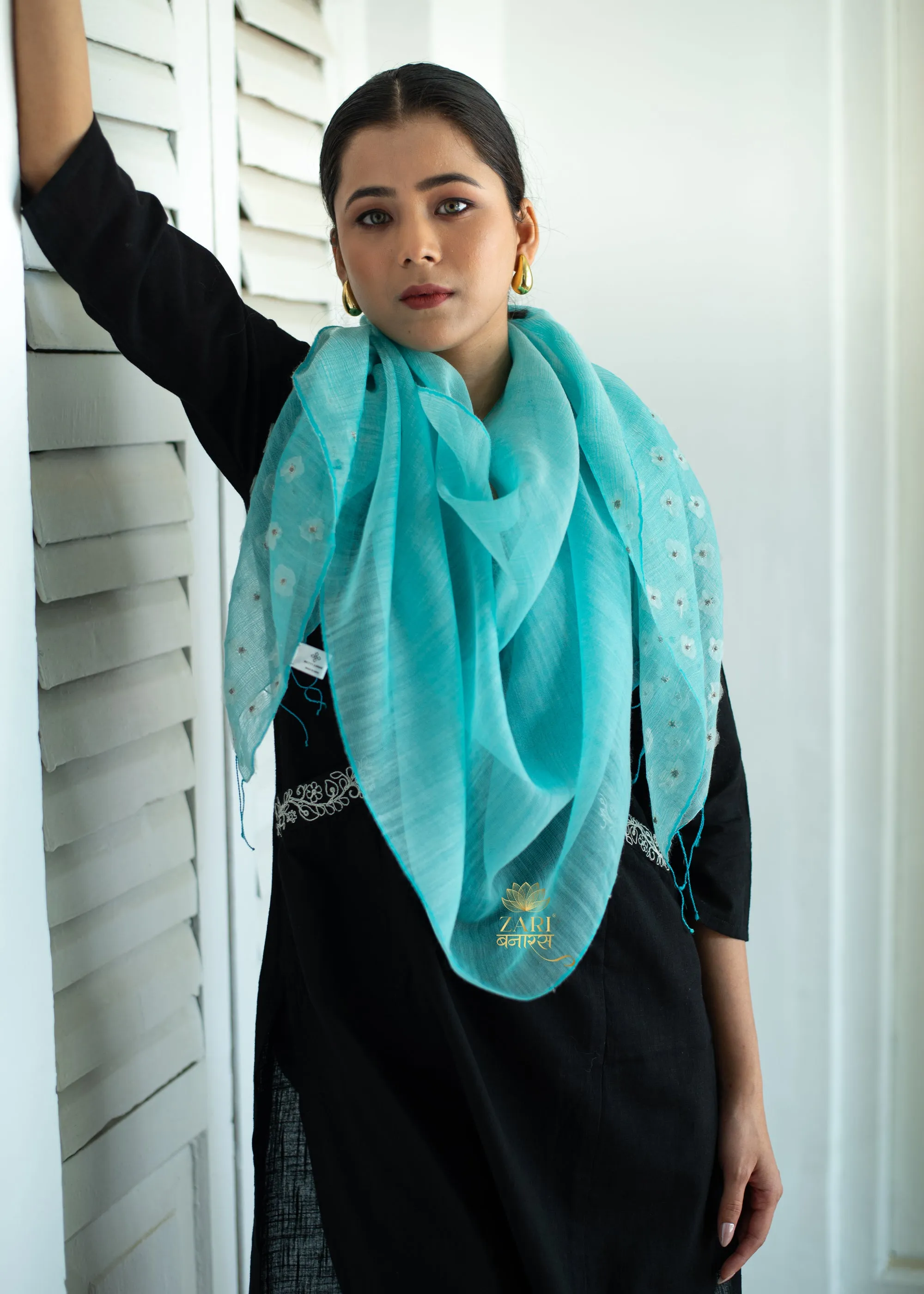 Azure Bloom Aqua Textured Scarf
