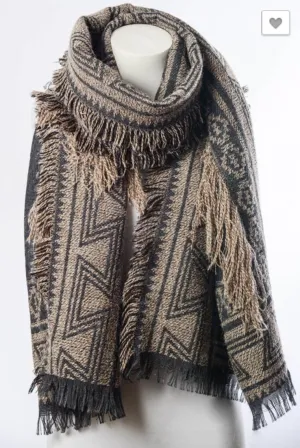 Beautiful Charcoal Geometric Tribal Print Blanket Scarf