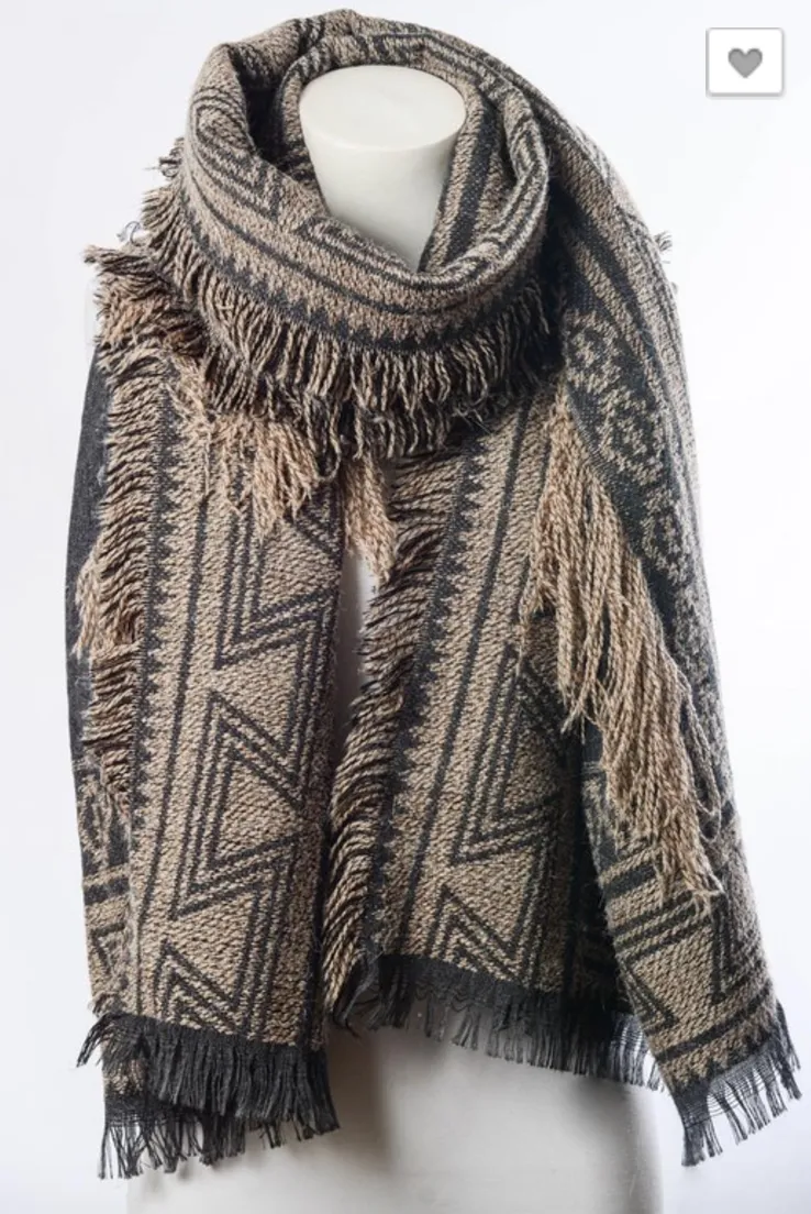 Beautiful Charcoal Geometric Tribal Print Blanket Scarf